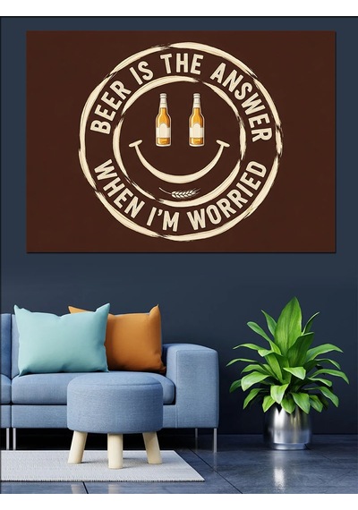 Gülen Yüz Emojili "beer İs The Answer " Bira Cevaptır Sloganı Dekoratif Kanvas - Mdf Ahşap Tablo