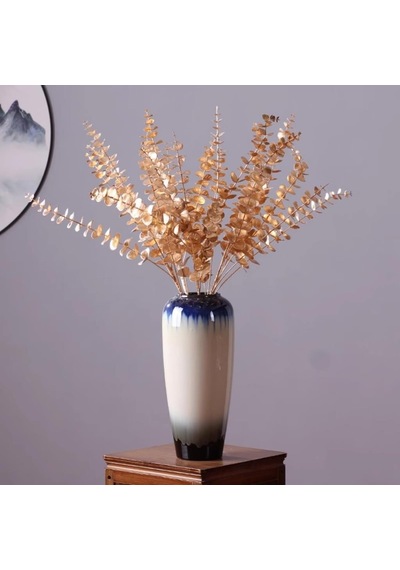 Yapay Çiçek Gold Altın Renk Okaliptus 3dallı Uzun Dal 76cm Eucalyptus