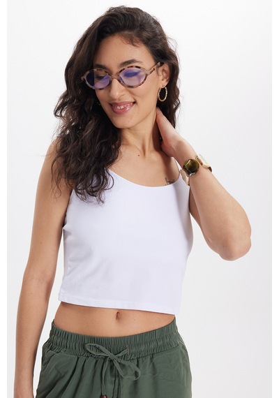Tudors Kadın Slim Fit Dar Kesim Likralı Beyaz Crop Atlet -50612