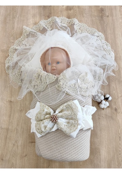 Triko Örg Haki Bebek Kundağı Unisex Bebek Dış Kundak Battaniyesi Hastane Çıkışı Kundak Battaniye Sütlü Kahve