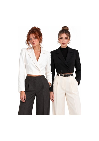Saade Siyah-beyaz Kadın Regular Fit Kruvaze Kapama Dokuma Crop Blazer Ceket -şık & Spor 2li Paket Siyah - Beyaz Saade Siyah-beyaz Kadın Regular Fit Kruvaze Kapama Dokuma Crop Blazer Ceket -şık & Spor 2li Paket Siyah - Beyaz