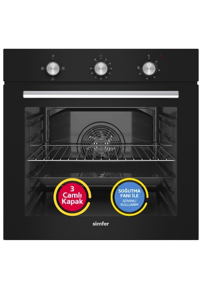 Simfer Trend Mekanik Siyah Turbo Özellikli Cam Ocaklı 3'lü Ankastre Set
