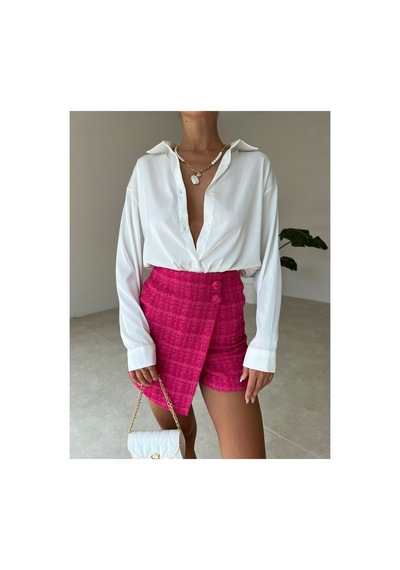 Munora Butik Rahat Kesim Saten Beyaz Gömlek Beyaz Beyaz
