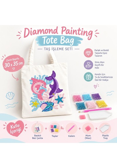 5d Elmas Taş İşlemeli Bez Çanta 30x35cm, Diamond Painting Tote Bag Gwddx19479, Elmas Boyama Bez Çanta Hobi Kiti, Taşlı Omuz Çantası Seti