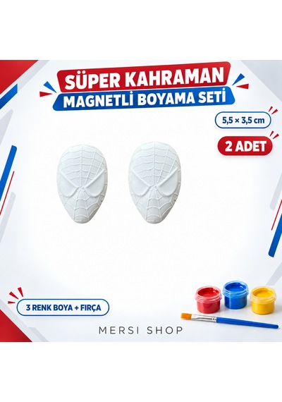 Süper Kahraman Magnetli Boyama Seti Taş Tozu Figür, 3 Renk Boya Ve Fırça 5,5 X 3,5 Cm
