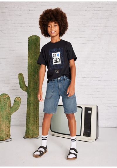 Erkek Çocuk Maksi Cepli Denim Şort Koyu Mavi 6204 Koyu Mavi