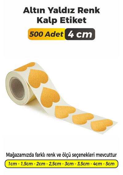 Altın Yaldız Renk Kalp Kesim Etiket 4cm 500 Adet Altın