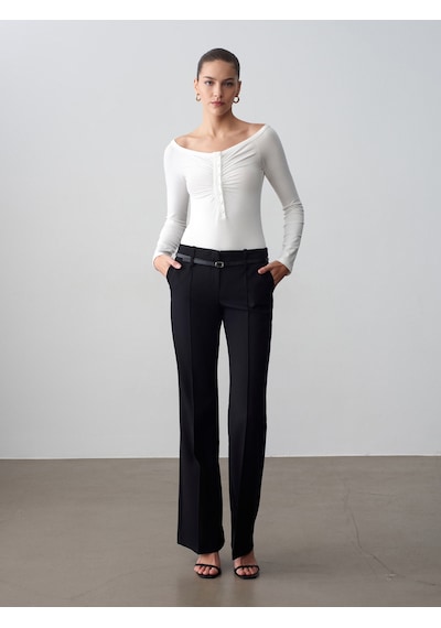 Dilvin 72677 Kemerli Düz Kesim Pantolon-siyah
