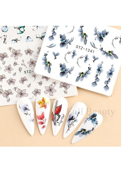 Misyul 5d Tırnak Sticker Yapışkanı Mavi Çiçekli Mıs-3512