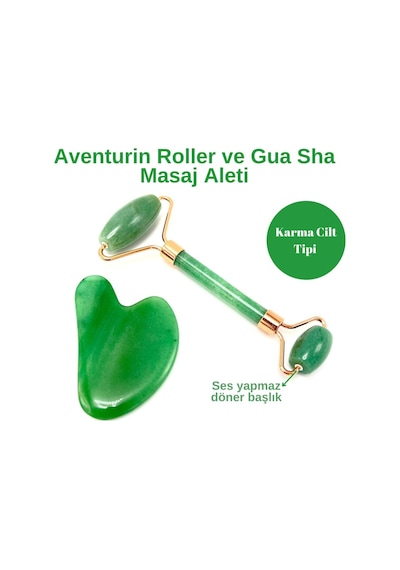 Yıldız Doğal Taş Sertifikalı A+nturin Roller + Gua Sha Doğal Taş Masaj Aleti