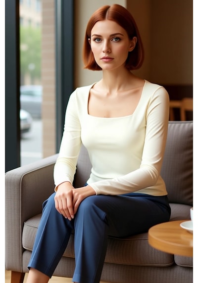 Ersefa Moda Kare Yaka Örme Slim Düz Desen Casual Günlük Regular Uzun Kol Ekru