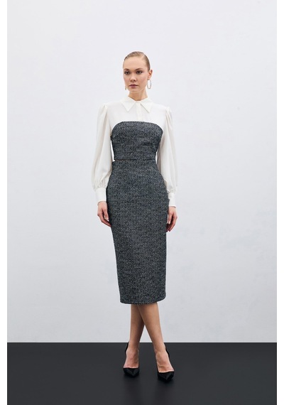 Sateen Tüvit Kalem Etek - Saks Mavi-135449 Saks Mavi