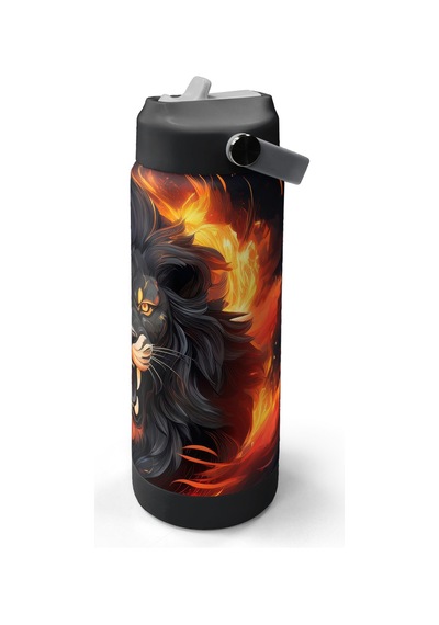 Coral High Siyah Aslan Desenli Katlanır Ağızlıklı Çelik Termos 650 Ml 38391 Silver