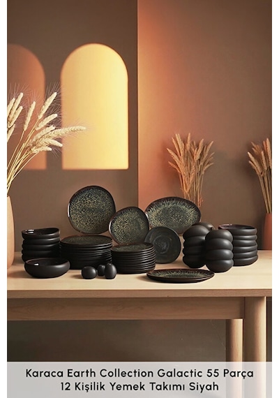 Karaca  Earth Collection Galactic 55 Parça 12 Kişilik Yemek Takımı Siyah