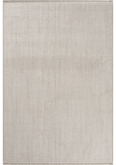 Sareno 191108 Bej - Zigzag Desenli Bej Modern Salon Halısı Mavi