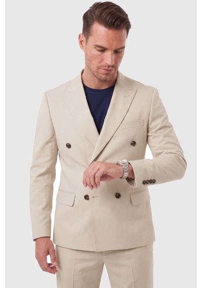 Deepsea Erkek Slim Fit Kruvaze Bej Takım Elbise Likralı Spor Şık Business 2702414
