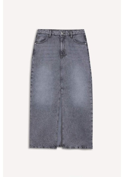 Defacto Long Fit Yırtmaçlı Cepli Uzun Boy Jean Etek D1375AX24AU Gri