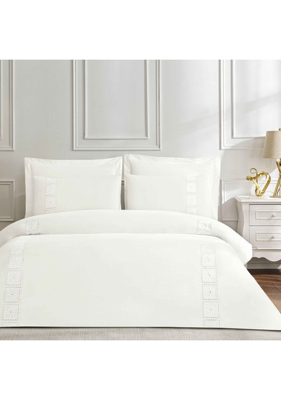Linens White Collection Monoli Uc Pamuk Jakar Çift Kişilik Nevresim Takımı Beyaz
