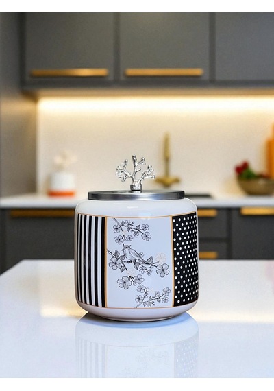Kahve Köşesi - 1.4 L Flower Desenli Baharatlık Gümüş Mavi