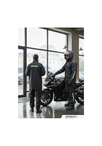 Thfabric %100 Su Geçirmez Garantili Motorcu Yağmurluk - Mont Pantolon Takım - Ayarlanabilir Lastikli Paça Siyah