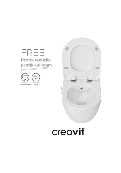 Creavit Free Rim-off T.m Duroplast Yavaş Kapanan Klozet Kapaklı Beyaz Set