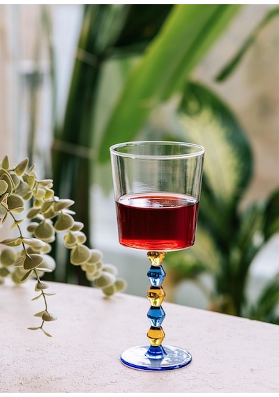 The Mia Bead Şarap Kadehi Mavi 300 Ml Şeffaf