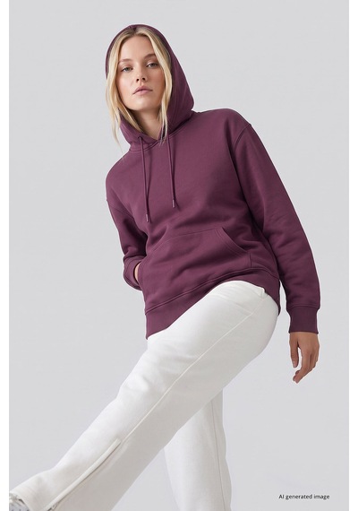 TOMMYLIFE Soft Vişne Standart Kapüşonlu Kanguru Cepli Basic Kadın Sweatshirt - 97321