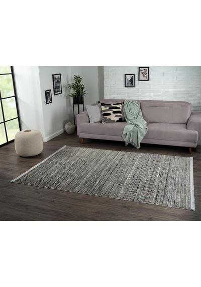 Best 109 Siyah Halı Beyaz Detaylı Ince Parlak Makinada Yıkanabilir Antialerjik Modern Salon Halısı-8 Sıyah