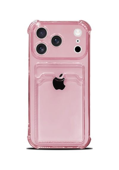 İphone 17 Pro Uyumlu Kamera Korumalı Kartlıklı Köşeleri Airbag Tasarımlı Darbe Önleyici Pembe