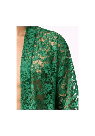 Qmen Style Erkek Kimono Takımı 3 Lü Dantel Set Bornoz + Pantolon + Şort Yeşil