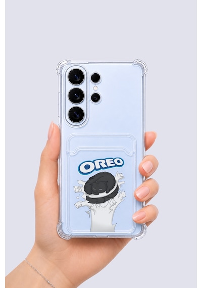 Samsung Uyumlu Galaxy S26 Ultra Kartlıklı Oreo Desenli Kılıf Şeffaf