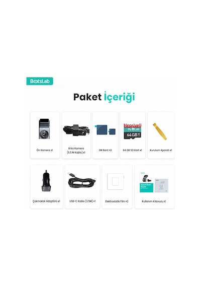 +360 Botslab G300H Plus WDR 4K UHD Ön+Arka WiFi+GPS 170° Geniş Açı Gece Görüşlü Araç İçi Kamera Dash