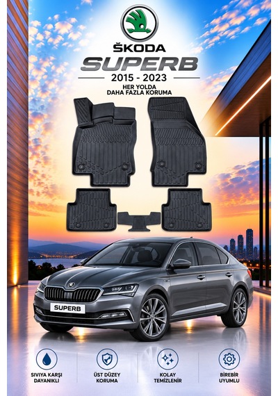 Skoda Superb 2015-2023 Aracınıza Özel Üretim Havuzlu Paspas Takımı A+ -mod-