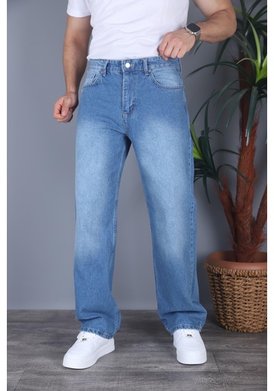 Felvıno Erkek Yıkamalı Baggy Bol Kesim Kot Pantolon Açık Mavi