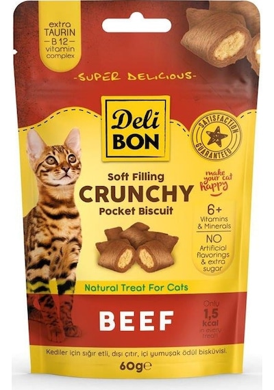 Delibon Crunchy İçi Dolgulu Bisküvi Sığır Etli Kedi Ödülü 60 G