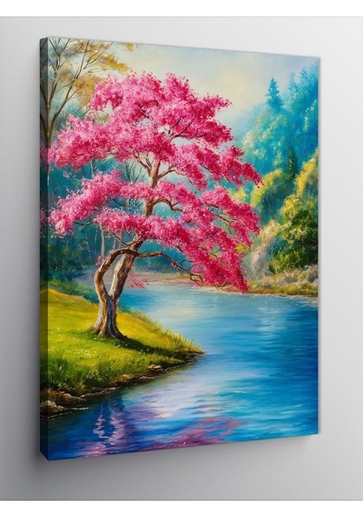Kanvas Tablo Göl Ve Ağaçlar 70cmx100cm