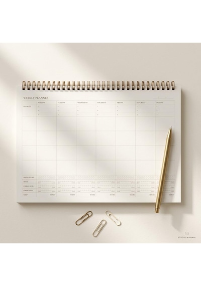 Paperto. 12 Aylık Spiralli Tarihsiz Haftalık Planlayıcı, A4 21 29,7 Cm , 52 Yaprak, 110 Gr Ivory Kağıt, Haftalık Plan İngilizce Çok Renkli
