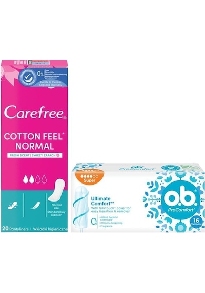 O.B. Süper Tampon 16'lı + Carefree Cotton Feel Normal Parfümlü Günlük Ped 20'li