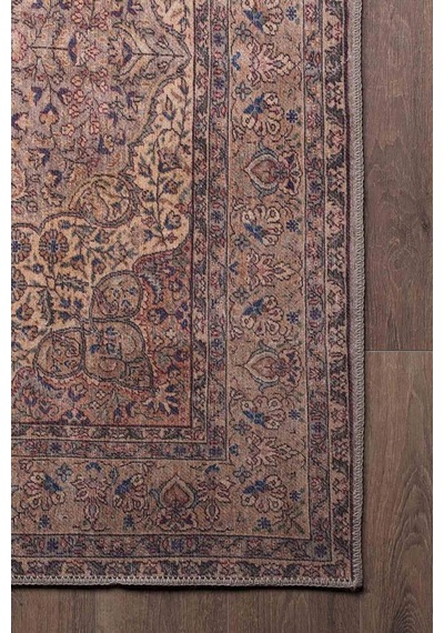 Blues Vintage Desenli Dokuma Taban Dekoratif Kahve Halı (Al 25)