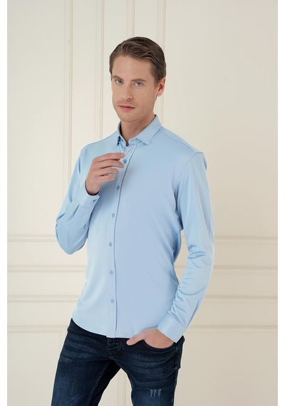 Efor G 1583 Slim Fit Mavi Klasik Gömlek Mavi