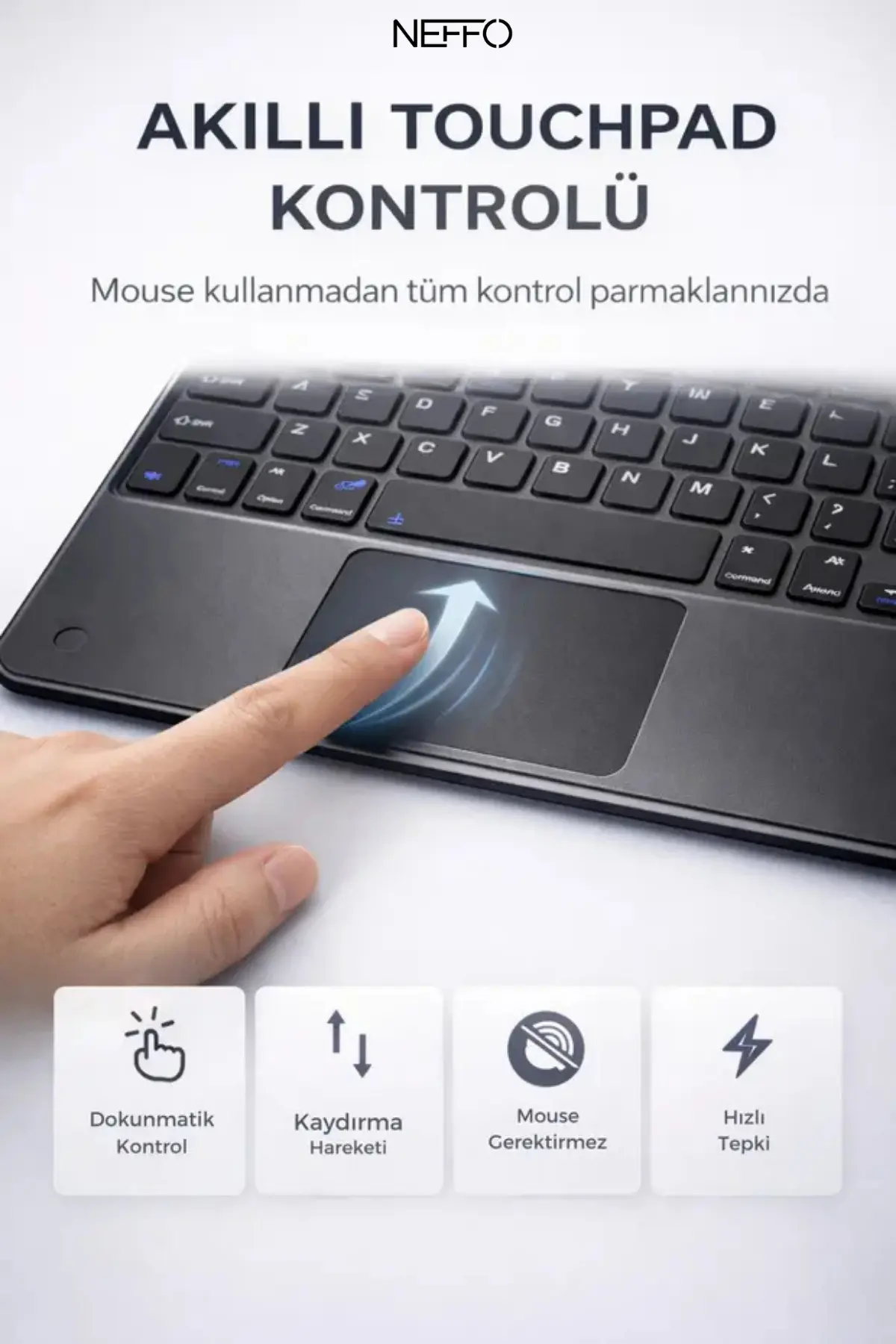 Touchpadli Kablosuz Klavye Sessiz Tuş Bilgisayar Tablet
