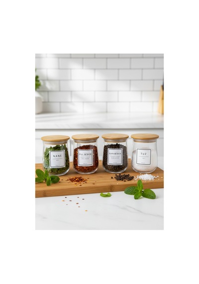 Aqua - Naturale 4'lü Bambu Kapaklı Baharatlık Seti 400 Ml Diğer