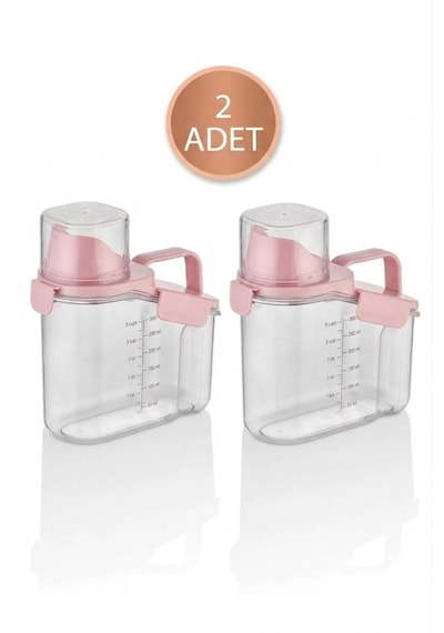 Bakliyat Ve Deterjan 2'li Set Saklama Kabı - 1100 Ml - Pembe