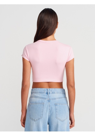 Dilvin 31810 Bisiklet Yaka Crop T-shirt-toz Pembe Toz Pembe
