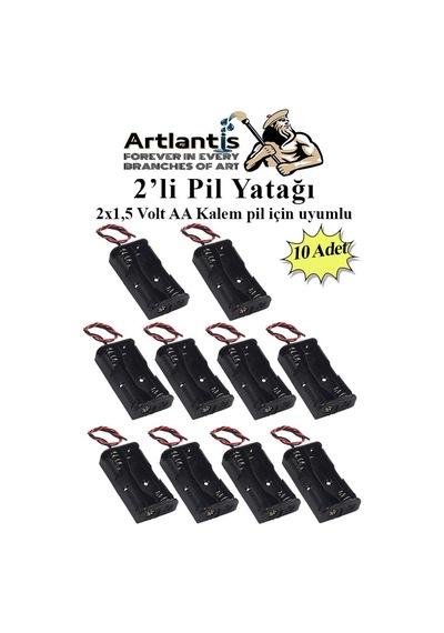 2 Li Pil Yatağı Deney 10 Adet Pil Yuvası Pil Kutusu Aa Kalem Kalın Pil 2x1,5 Volt Yaylı Pil Yuvası
