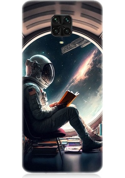 Xiaomi Redmi Note 9 Pro Uyumlu Kitap Ve Astronot Desenli Silikon Kılıf
