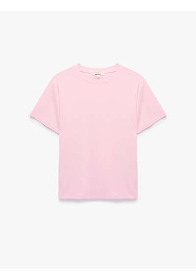 Koton Pamuklu Kısa Kollu Bisiklet Yaka Oversize Basic Tişört Pembe 6sak50524ek Gül