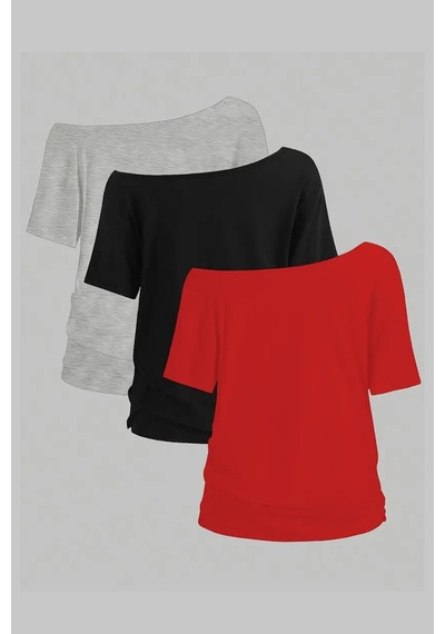 Cool Tarz Siyah Gri Kırmızı 3lü Paket Kadın Düşük Omuz Kayık Yaka Oversize T-shirt Siyah - Gri - Kırmızı Siyah - Gri - Kırmızı Cool Tarz Siyah Gri Kırmızı 3lü Paket Kadın Düşük Omuz Kayık Yaka Oversize T-shirt Siyah - Gri - Kırmızı Siyah - Gri - Kırmızı