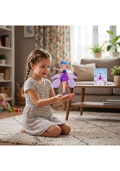 Uçan Peri Bebek Hareket Sensörlü Şarjlı Dazzle Colour Işıklandırmalı Uçan Mor Oyuncak Bebek