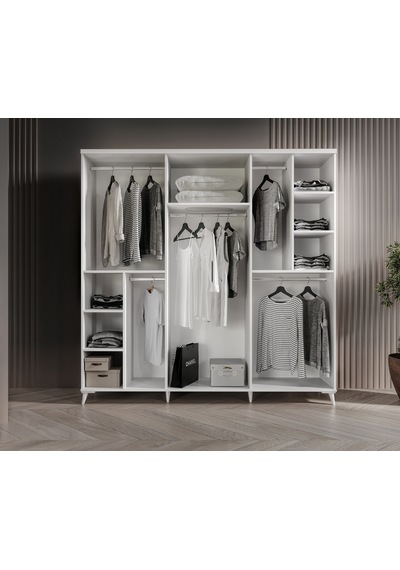 Paris 6 Kapaklı Komple Mdf Beyaz Gardırop
